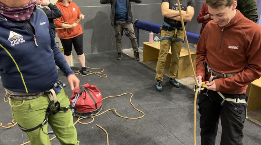 Outdoorlads climbers on the rainbow feature wall