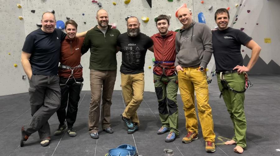 Outdoorlads climbers on the rainbow feature wall