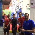Wide shot of climber on wall